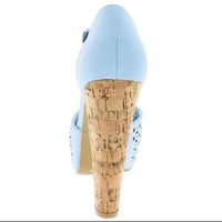 Image 3 of POWDER BLUE NUBUCK CUT OUT T STRAP CORK PLATFORM HEEL