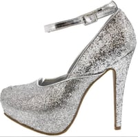 Image 1 of SILVER GLITTER ANKLE STRAP HEELS
