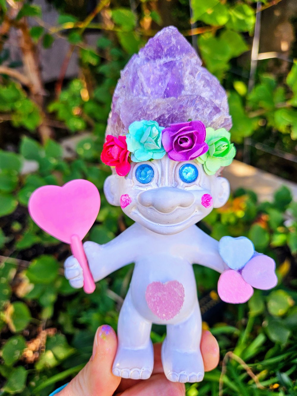 Amethyst Candy Heart Troll with Pink Personalized Candy Heart MSG 6"
