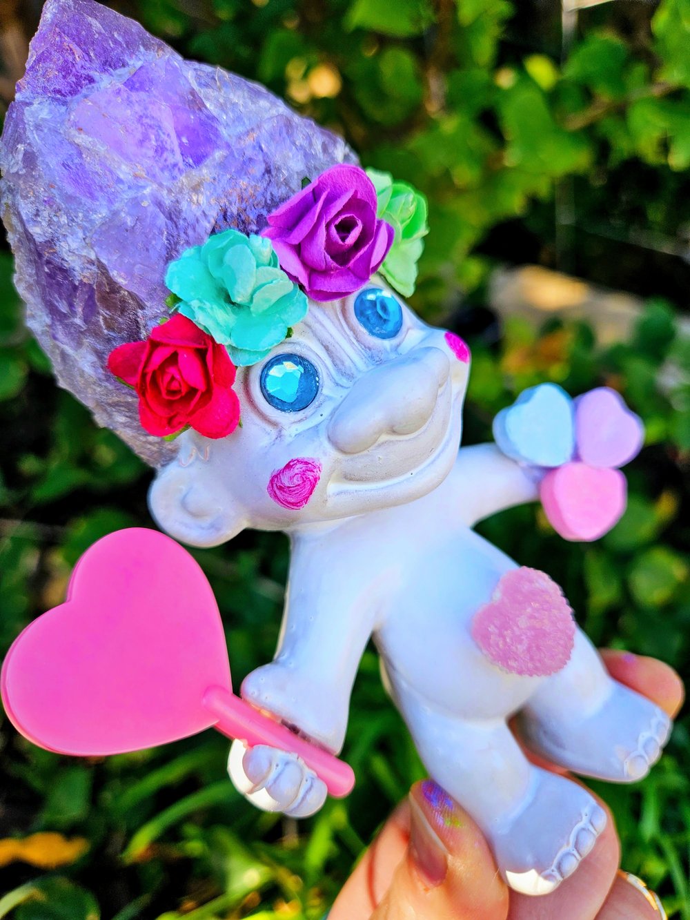 Amethyst Candy Heart Troll with Pink Personalized Candy Heart MSG 6"