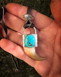 Image 3 of WL&A Handmade Old Style Turquoise Mtn Warrior Chief Double Sided Black Bear Claw Pendant #2