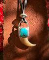 WL&A Handmade Old Style Turquoise Mtn Warrior Chief Double Sided Black Bear Claw Pendant #2