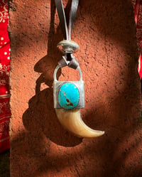 Image 1 of WL&A Handmade Old Style Turquoise Mtn Warrior Chief Double Sided Black Bear Claw Pendant #2