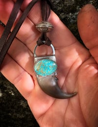 Image 3 of WL&A Handmade Old Style Turquoise Mtn Warrior Chief Double Sided Black Bear Claw Pendant #3