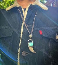 Image 5 of WL&A Handmade Old Style Turquoise Mtn Warrior Chief Double Sided Black Bear Claw Pendant #3