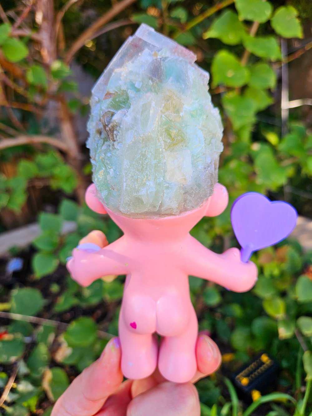  Green Calcite Candy Heart Troll with Purple Personalized Candy Heart MSG 6"