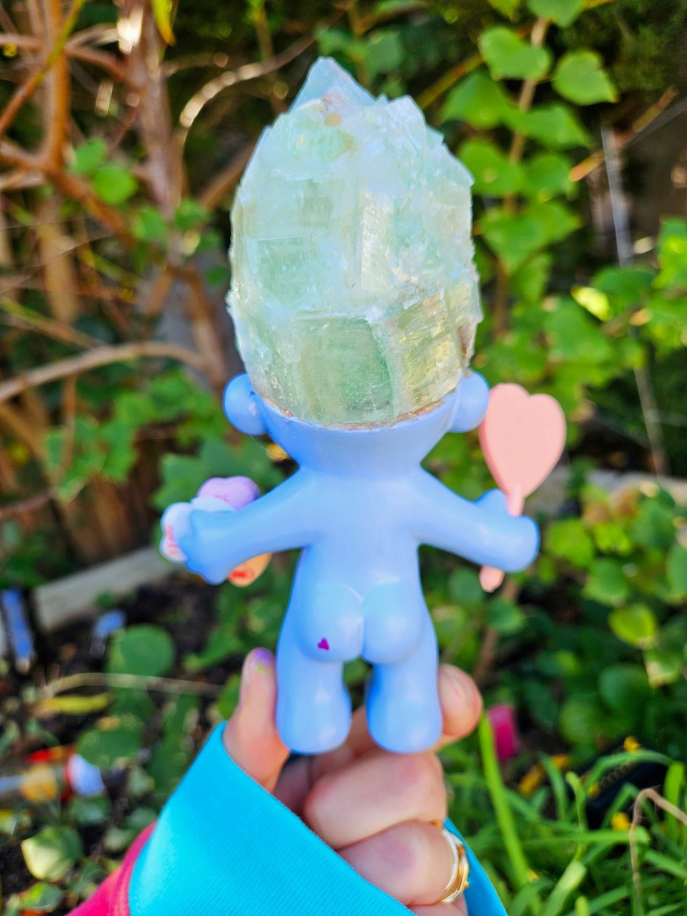Green Calcite Candy Heart Troll with Pink Personalized Candy Heart MSG 6"