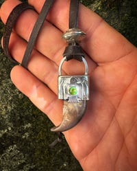 Image 4 of WL&A Handmade Old Style Candelaria Thunderbird Double Sided Black Bear Claw Pendant