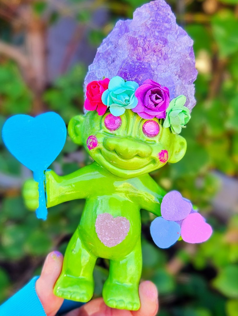 Amethyst Candy Heart Troll with Blue Personalized Candy Heart MSG 6"