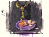Image 1 of Brass Mouse with Oranges - original mixed media painting on paper