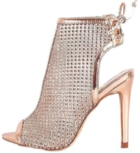 Image 2 of ROSE GOLD PEEP TOE REAR LACE UP RHINESTONE MESH HEELS