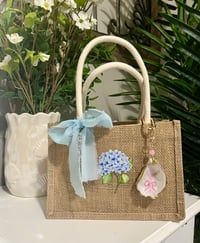 Image 3 of Blue Hydrangea Burlap Mini Tote Bag