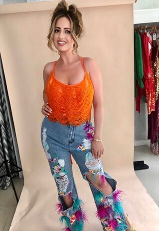 Image of Orange Beaded Top