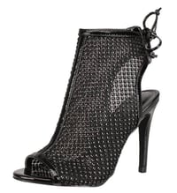 Image 3 of BLACK PEEP TOE REAR LACE UP RHINESTONE MESH HEELS