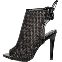 Image 2 of BLACK PEEP TOE REAR LACE UP RHINESTONE MESH HEELS