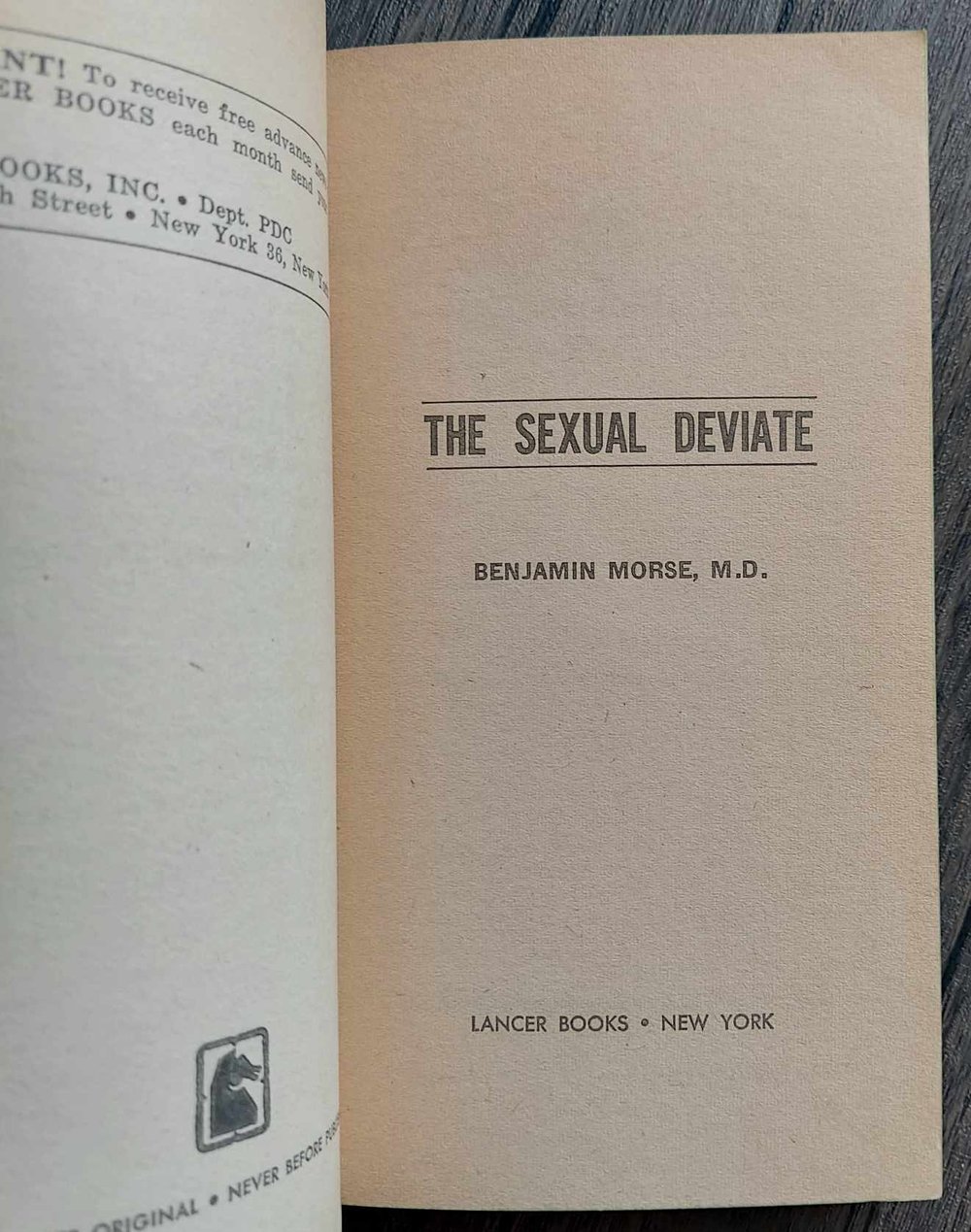 The Sexual Deviate with Case Histories, by Benjamin Morse, M.D.