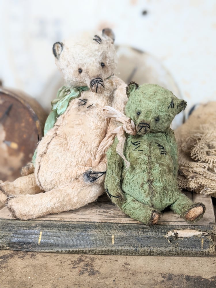 Image of 5" - old worn shabby fat MINT GREEN grizzly bear  by whendi's bears.