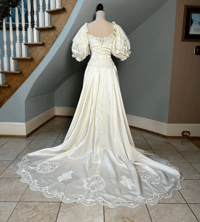 Image 1 of 1980s Lace Trimmed Wedding Dress