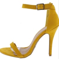 Image 1 of MUSTARD OPEN TOE ANKLE STRAP STILETTO HEELS