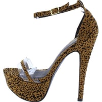 Image 1 of CAMEL BLACK LEOPARD SUEDE PLATFORM HEELS