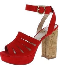 Image 2 of RED SUEDE PEEP TOE ANKLE STRAP CORK HEELS