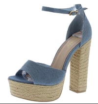 Image 2 of BLUE DENIM PEEP TOE ANKLE STRAP PLATFORM ESPADRILLE HERLS