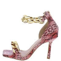 Image 1 of PINK SNAKE CHUNKY CHAIN OPEN TOE HEELS