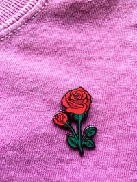 Image 1 of *NEW* Red Rose Pin with Green Stem 