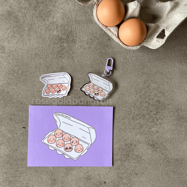 Image of eggtan keychain + art print + sticker