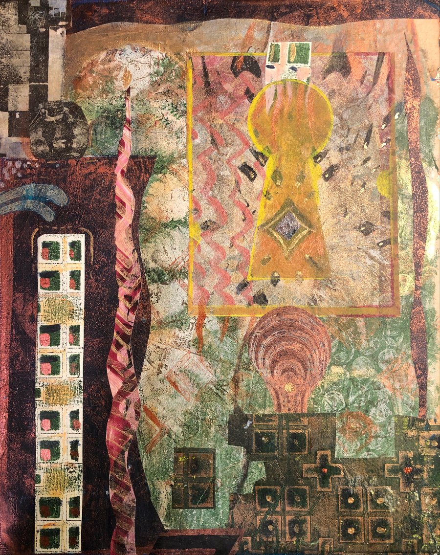 Image of The Great Escape Hand Printed Paper Collage on Canvas Panel