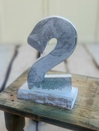 Handmade wooden number TWO  white & gray 23cm