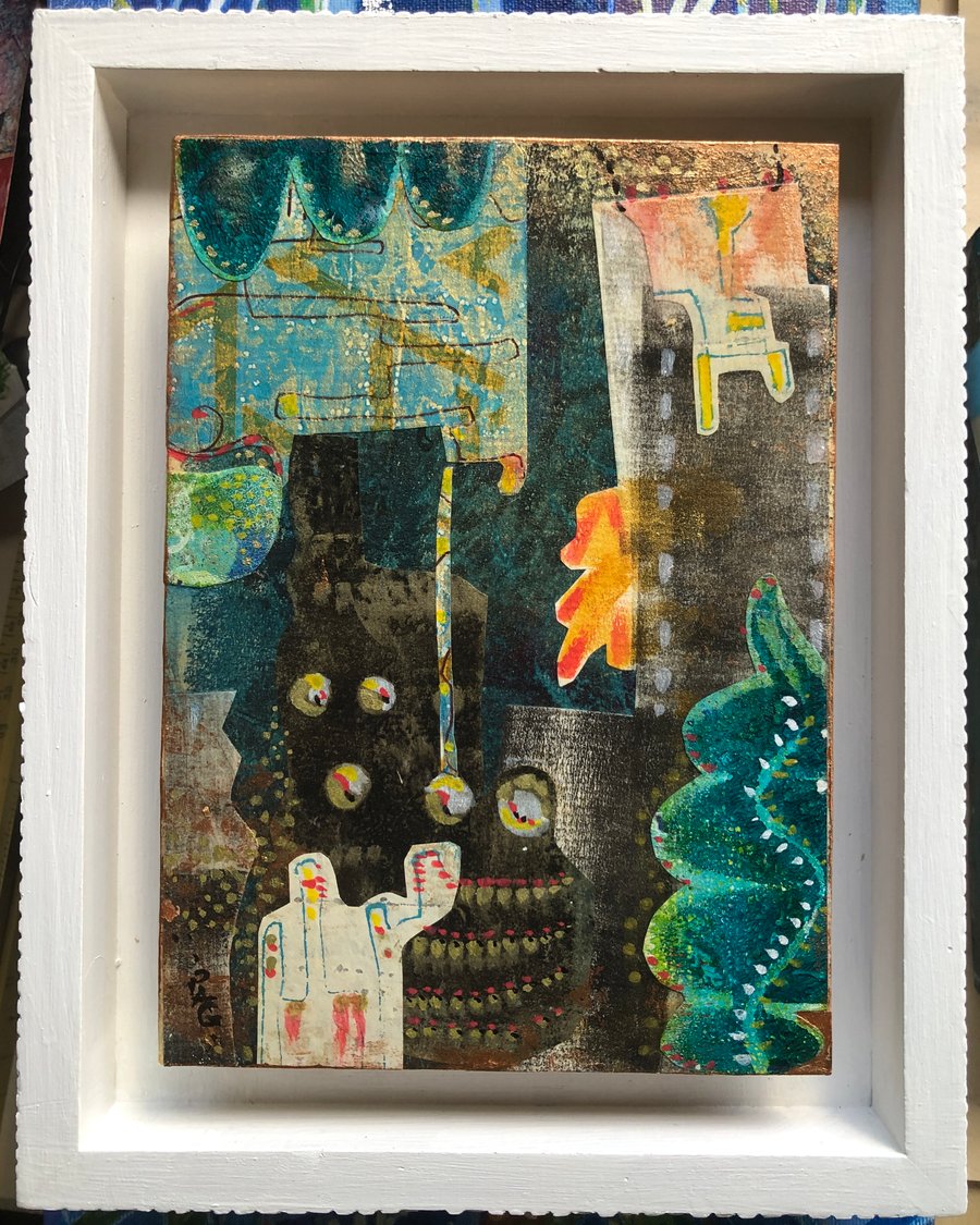 Image of Reaching Out : Abstract Narrative Collage on panel 