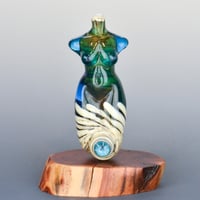 Image 1 of XXXL. Curvy Dark Aquamarine Goddess - Flamework Glass Sculpture Bead 