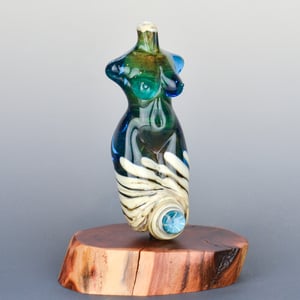 Image of XXXL. Curvy Dark Aquamarine Goddess - Flamework Glass Sculpture Bead 