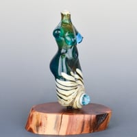 Image 3 of XXXL. Curvy Dark Aquamarine Goddess - Flamework Glass Sculpture Bead 