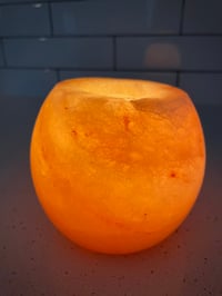 Image 1 of Himalayan Salt Globe Candle Holder + 4 Pure Beeswax Tea Light Candles