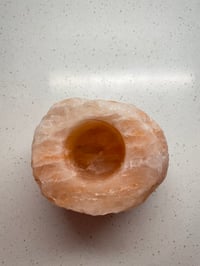 Image 3 of Himalayan Salt Natural Candle Holder + 4 Pure Beeswax Tea Light Candles