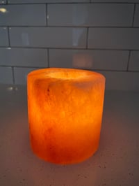 Image 1 of Himalayan Salt Cylinder Candle Holder + 4 Pure Beeswax Tea Light Candles