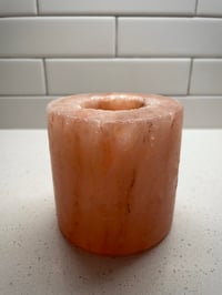 Image 2 of Himalayan Salt Cylinder Candle Holder + 4 Pure Beeswax Tea Light Candles