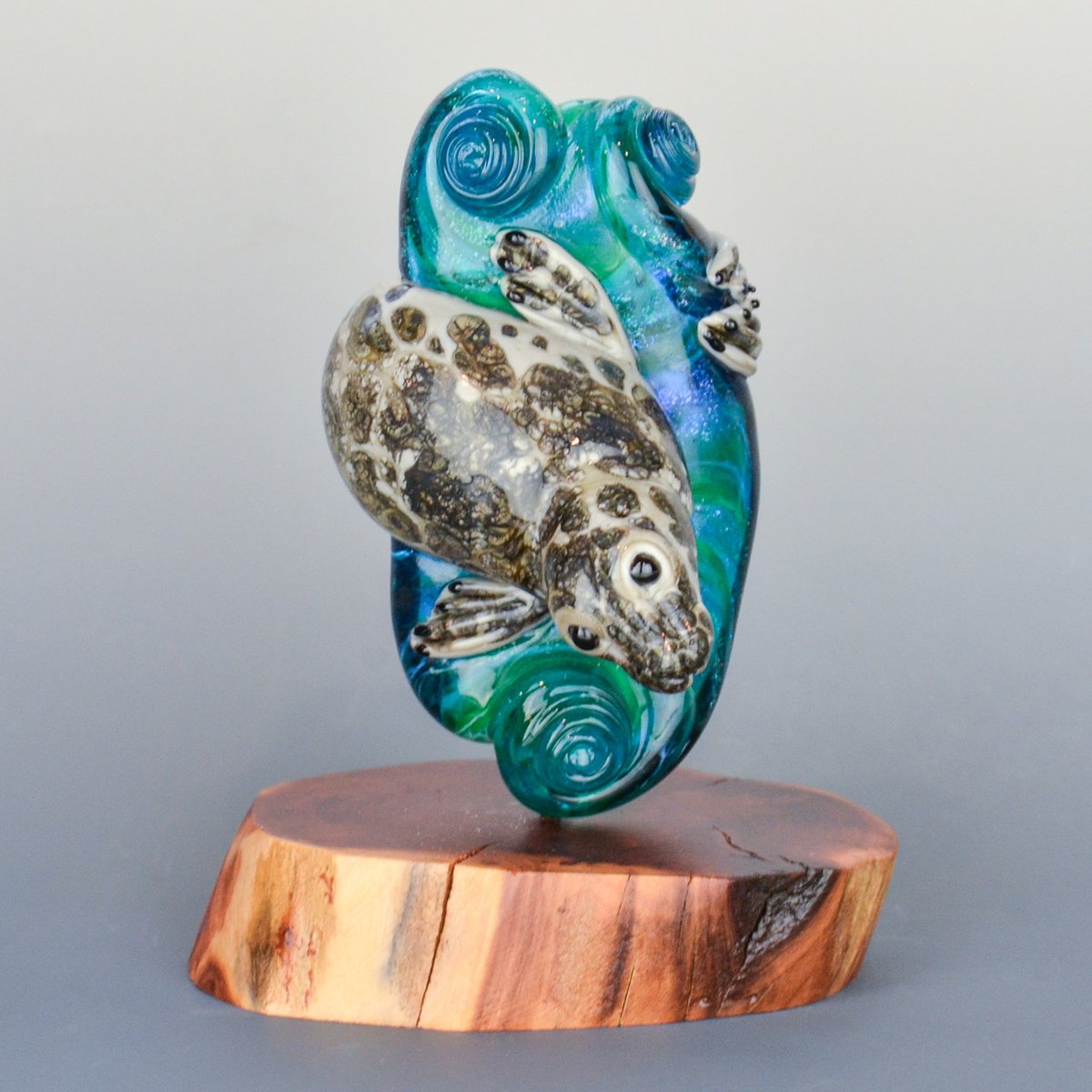 Image of XXXXL. Diving Harbor Seal Glass Sculpture #1 - Flamework Glass Sculpture