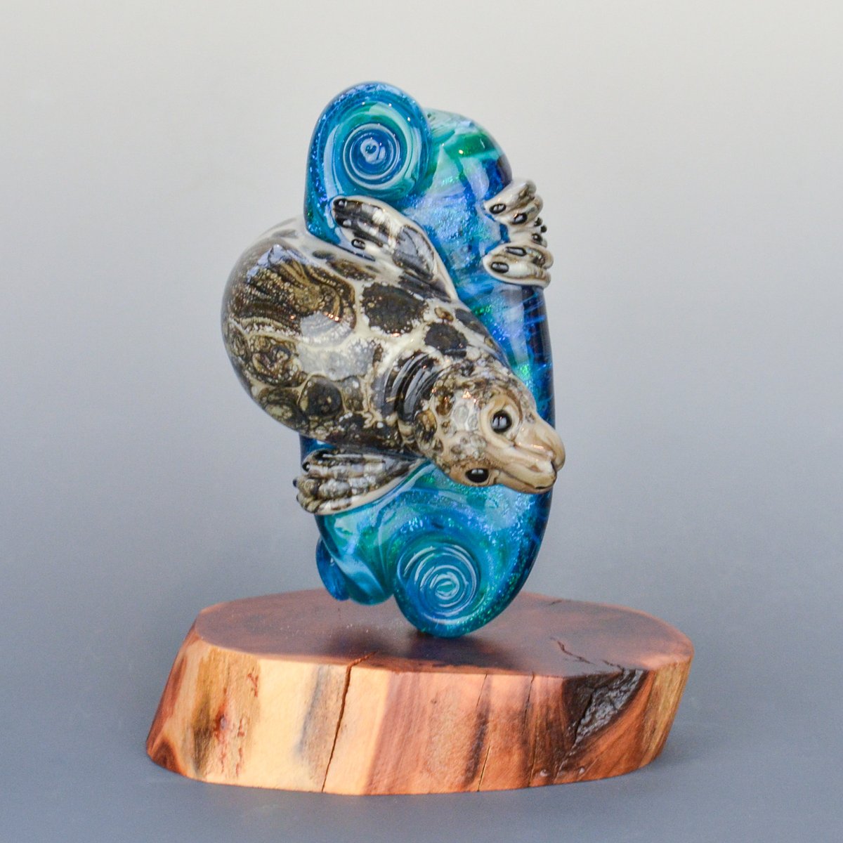 Image of XXXXL. Diving Harbor Seal Glass Sculpture #2 - Flamework Glass Sculpture