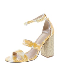 Image 2 of YELLOW OPEN TOE ANKLE STRAP WOVEN BLOCK HEELS