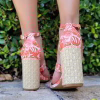 Image 3 of ORANGE OPEN TOE ANKLE STRAP WOVEN BLOCK HEELS