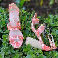 Image 4 of ORANGE OPEN TOE ANKLE STRAP WOVEN BLOCK HEELS