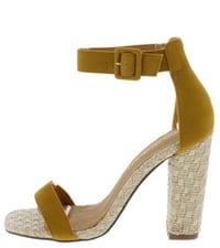 Image 1 of GUINESS MUSTARD OPEN TOE ANKLE STRAP WOVEN HEELS