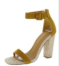 Image 2 of GUINESS MUSTARD OPEN TOE ANKLE STRAP WOVEN HEELS