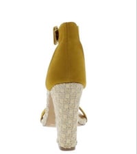Image 3 of GUINESS MUSTARD OPEN TOE ANKLE STRAP WOVEN HEELS