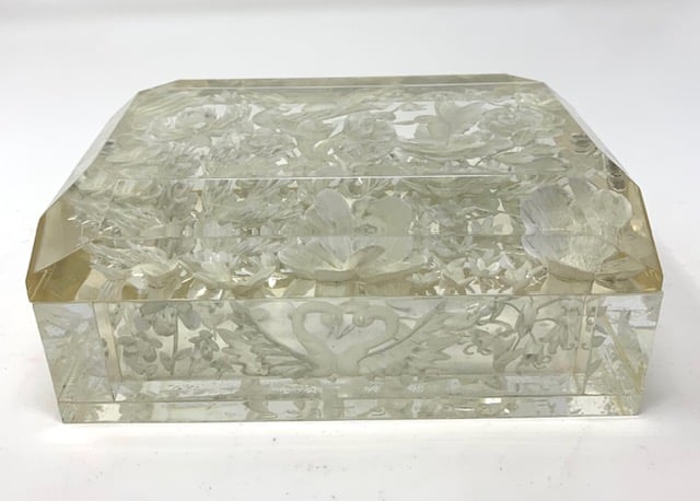 Image of Hand Carved Lucite Desk Boxes- Blue or Clear