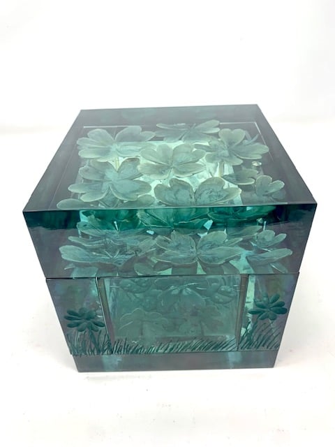 Image of Large Lucky Cube Lucite Box- Green