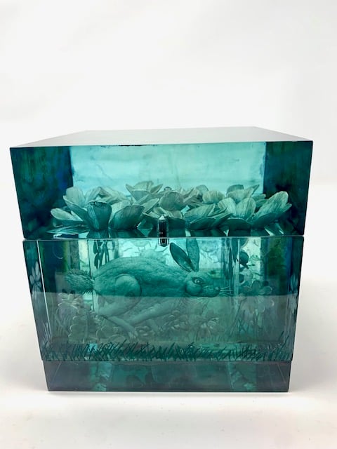 Image of Large Lucky Cube Lucite Box- Green